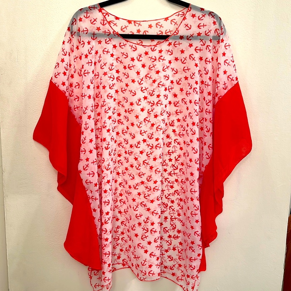 NWOT SAX red and white nautical oversized lightweight flowing coverup